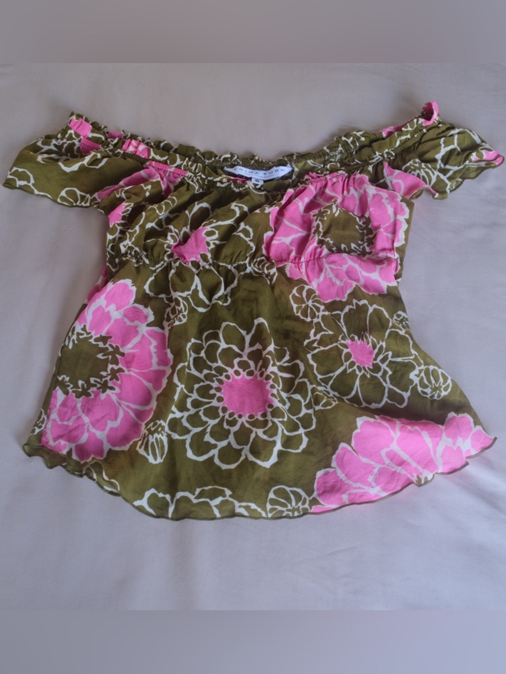 Trina Turk Silk Floral Off Shoulder Top Bold Feminine Resort Vacation S‎